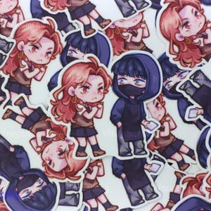 The Guy She Was Interested in Wasn&#39;t a Guy at All || Cute Chibi Anime Couple Sticker of Aya Oosawa and Mitsuki Koga Waterproof Green Yuri