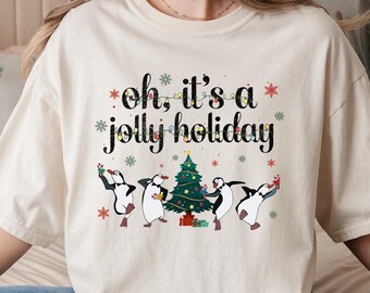 Camiseta navideña con luces de Navidad de Mary Poppins, Papá Noel y pingüinos, Mickey's Very Merry, Vacaciones en Disneyland en familia, Comfort Colors®