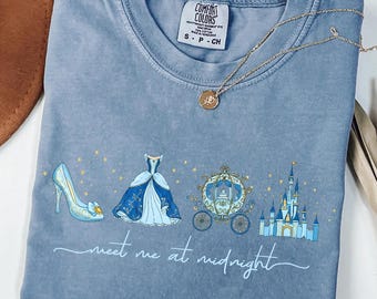 Camiseta "Encuéntrame a medianoche" de Comfort Colors®, inspirada en Cenicienta, de Disney, regalo para fiesta de princesas, viaje de chicas Disney 2025