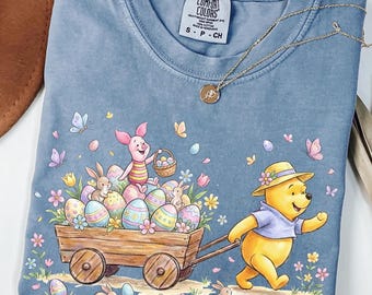 Comfort Colors® Pooh Easter Egg TShirt, Piglet And The Pooh Shirt, Winnie The Pooh Easter Day Shirt, Disney Easter Gift, Easter Bear Friends