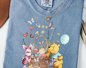 Comfort Colors® Pooh Easter Egg T-Shirt, Piglet And The Pooh Shirt, Winnie The Pooh Easter Day Shirt, Disney Easter Gift, Preppy Easter Eggs