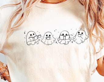 Comfort Colors® Cute Ghost Reading Books Shirt, Womens Halloween Shirt, Books Lover Halloween Shirt, Spooky Season, Bookish Halloween Shirts