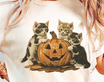 Vintage 90s Cat Halloween Sweatshirt, Retro Halloween Shirt, Spooky Season Tee, Pumpkin Shirt, Cat Lover T-shirt, Black Cat, Comfort Colors®