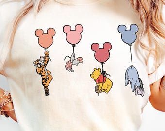Comfort Colors® Winnie The Pooh and Friends Shirt, Winnie The Pooh Shirt, Pooh Balloons T-shirts, Cute Pooh Bear Shirt, Disney Pooh T-Shirts