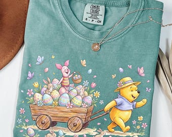 Comfort Colors® Pooh Easter Egg TShirt, Piglet And The Pooh Shirt, Winnie The Pooh Easter Day Shirt, Disney Easter Gift, Easter Bear Friends