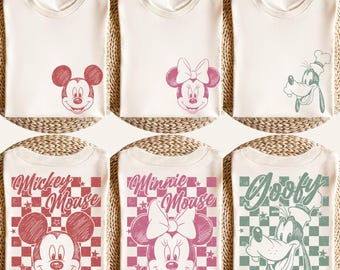 Retro Mickey and Friends Checkered Shirt, Disneyworld Family Vacation T-shirts, Disneyland Family Trip Shirt, Magic Kingdom, Comfort Colors®