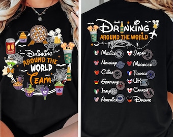 Epcot World Tour 2026 Shirts, Drink Around The World Tour T-Shirts, Epcot World Showcase Two Sided Tees, Mickey And Friends, Comfort Colors®