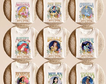 Camiseta retro de princesas Disney, camiseta de la princesa Ariel de Disney, camiseta de Rapunzel y Tiana de Disney, camiseta de viaje de Disney, chica Disney, princesa Bella, Comfort Colors®