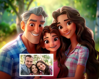 Personalisiertes, von Pixar inspiriertes Familienporträt: Cartoon-Animationsdruck im Disney-Stil, 3D-Poster, von Pixar inspirierter Charakter