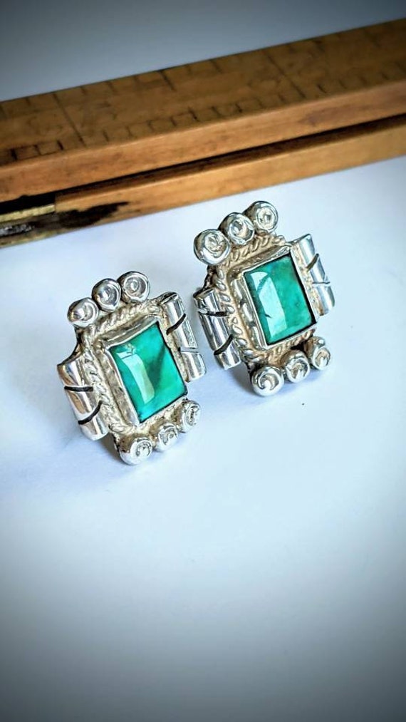 Vintage kingman American turquoise and Sterling e… - image 2