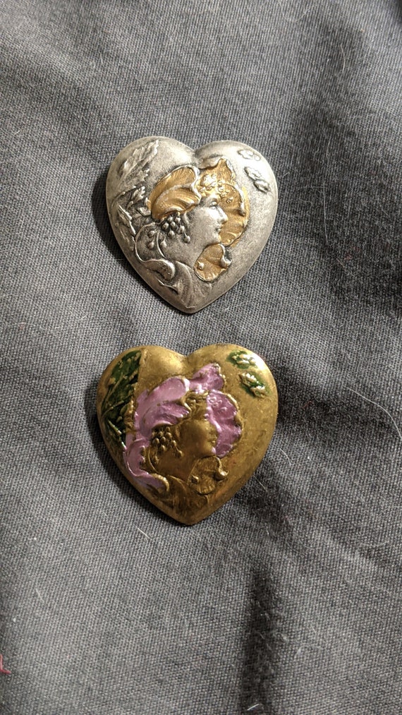 1pc Vintage brooch pin Art Nouveau goddess heart f