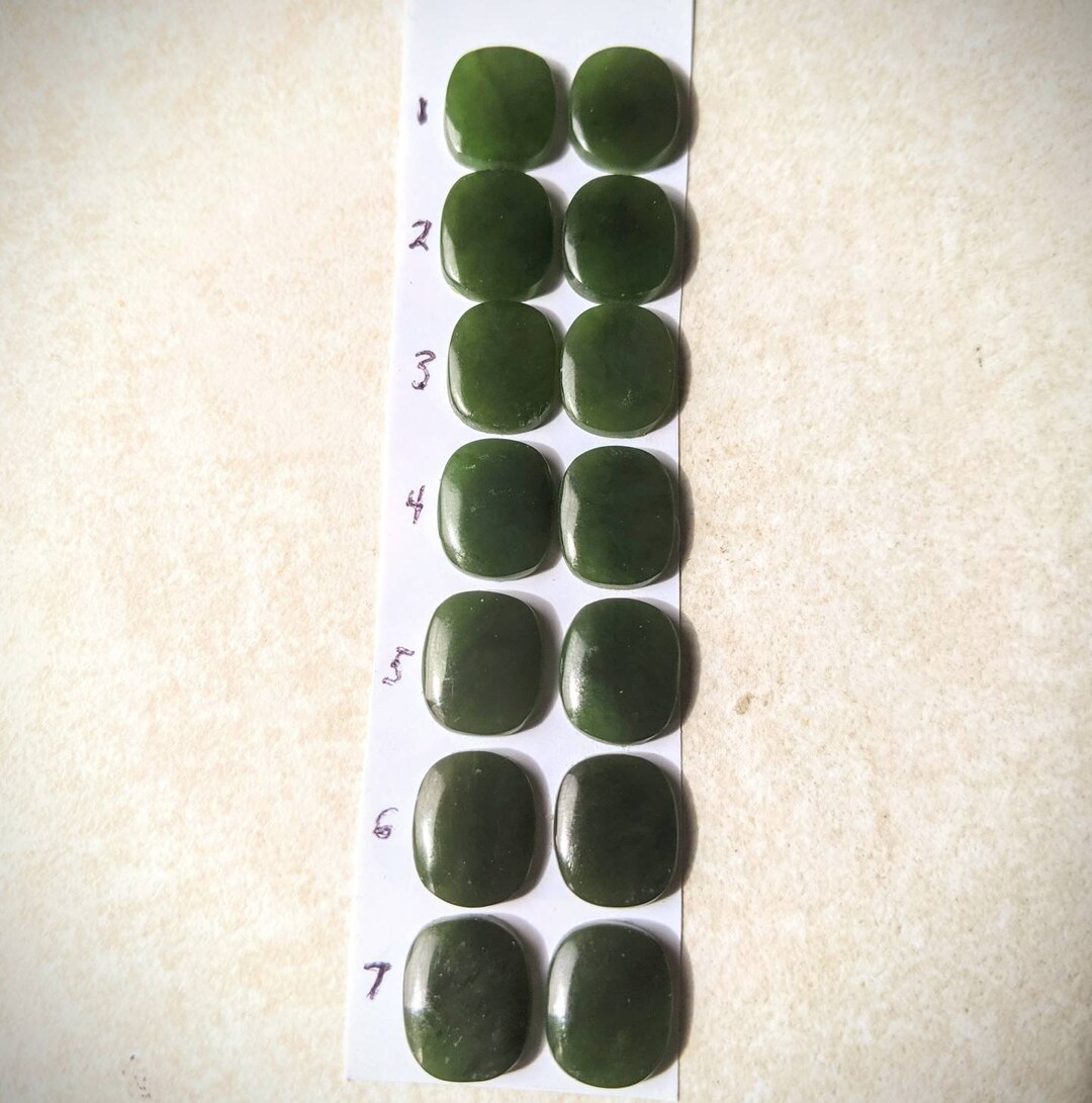 1 Pair 12mmx10mm New Zealand Jade Puff Rectangle Cabochons Cabs 