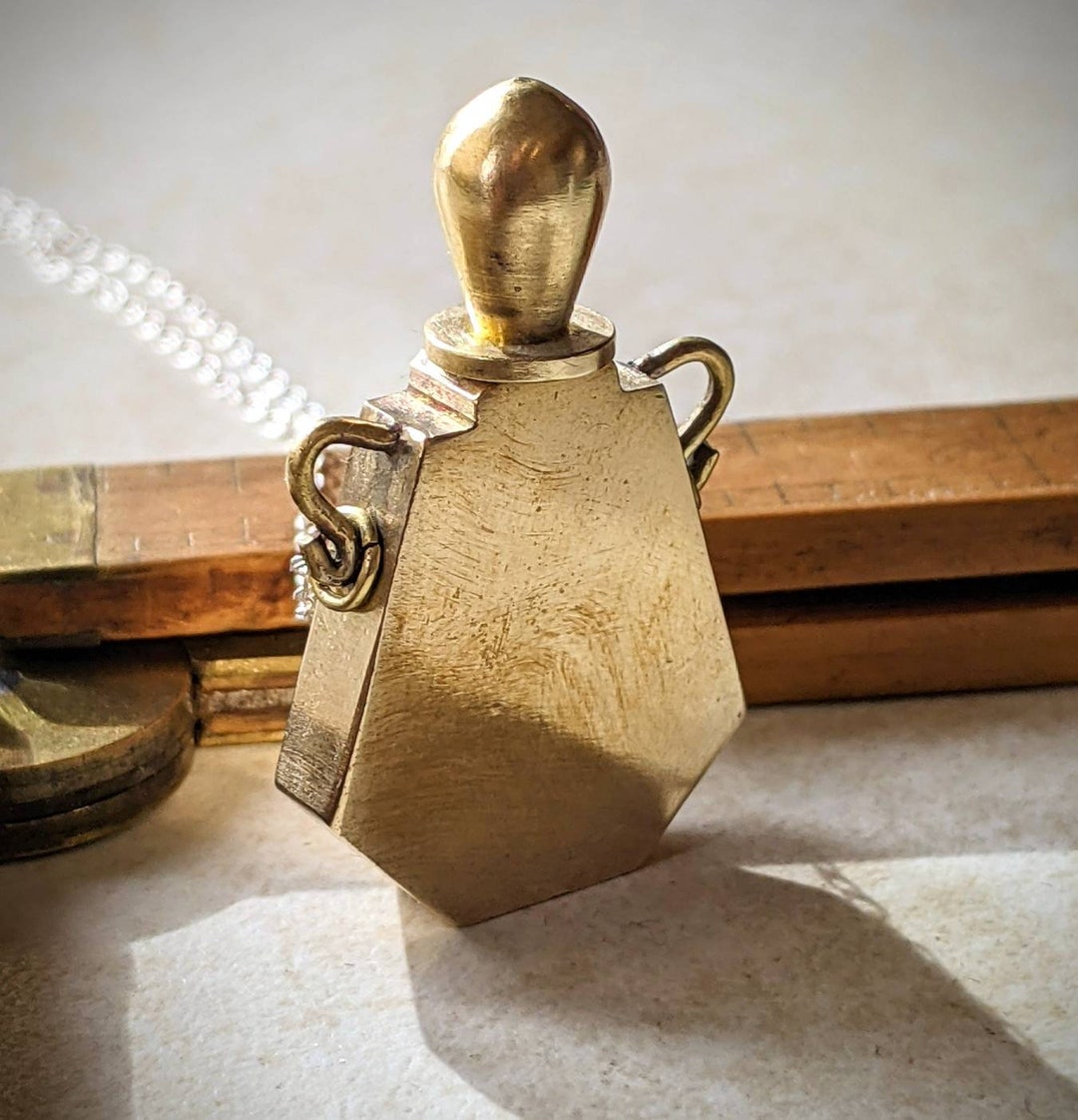 Vintage Brass Perfume Bottle Essential Oil Container on Chain Fragrance ...