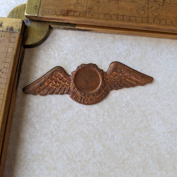 1pc Wings 56mm stamping copper plated stampings iron steel core brass vintage 56x28mm rare patina junior test pilot jr setting  stone badge