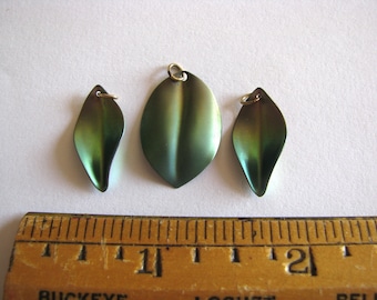 solid Titanium Leaf drops Anodized green pink watermelon Tourmaline daped 3D Hand made Soldered Gold filled Jumprings