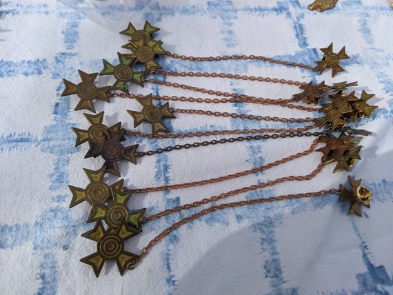 Biker vest pin Maltese cross brooch lapel chain c… - image 2