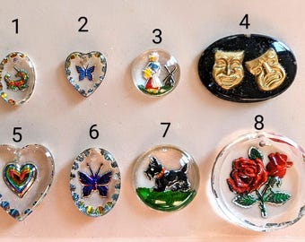 1pc Assorted vintage glass intaglios select heart butterfly dog rose mask dutch girl