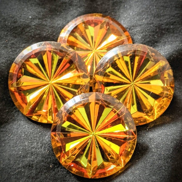 1pc vintage glass cabochon 24mm pressed czech or german starburst radial radiating textured intaglio amber vitrial silver foiled rhinestone