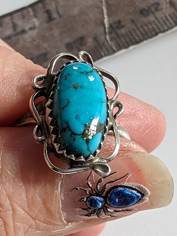 1 vintage turquoise ring 925 sterling silver size… - image 1
