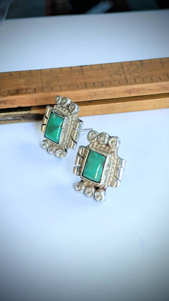 Vintage kingman American turquoise and Sterling e… - image 3