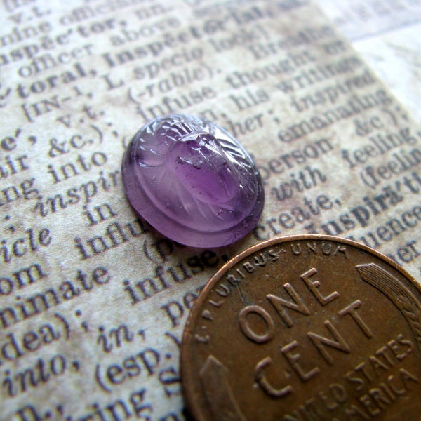 1pc 12x10mm glass Scarab purple amethyst flat back cabochon cab beetle bug egyptian egypt japan carved