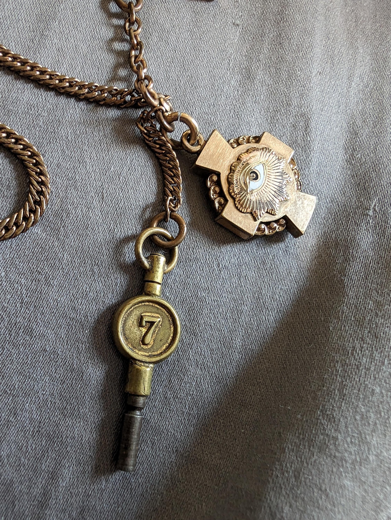 Antique Victorian Masonic Pocket Watch Chain With Key FLT Maltese Cross ...