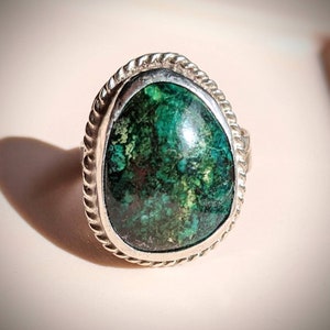 925 Vintage size 10.5 green turquoise ring chrysocolla malachite Cuprite copper bering mineral blend specimen JLL marking
