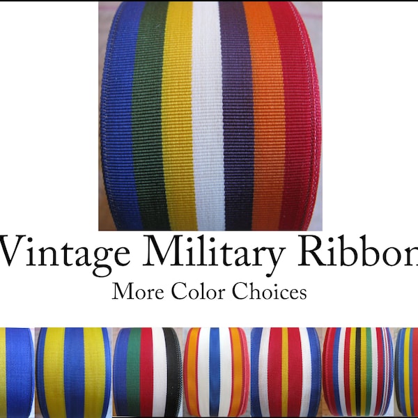 12" Vintage Stripe Authentic Military Ribbon 1.5in Wide colorful stripes striped colors millinery thick 1940s-1970s by-the-foot