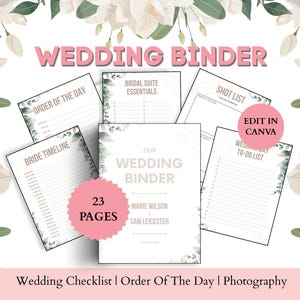 Wedding Binder Template, Wedding Planner Printable, Wedding Schedule, Wedding Canva Template, Wedding Planner Checklist Digital Wedding Plan