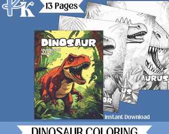 Libro para colorear de dinosaurios n.° 2, descarga instantánea, 15 páginas para colorear de dinosaurios, PDF imprimible, actividad de aventura de dinosaurios, paquete para colorear