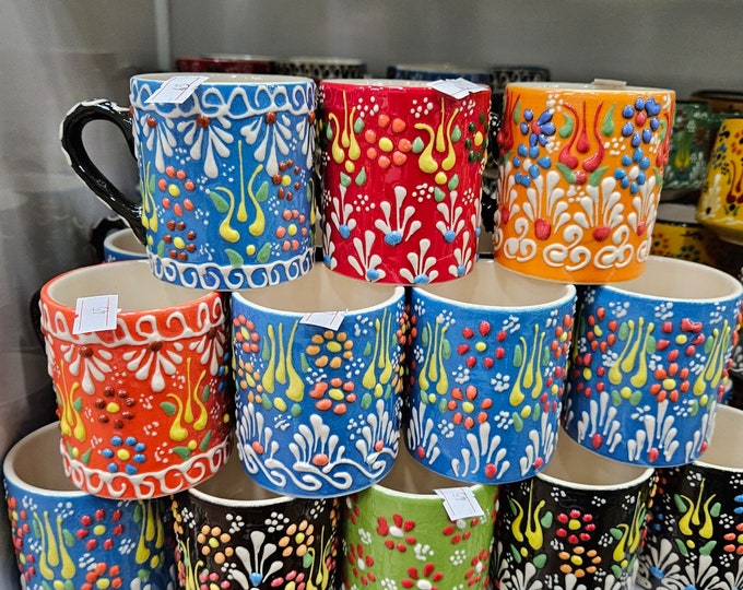 Turkse handgemaakte keramische mok, handgeschilderde koffiekop, grote theekop, traditionele Turkse koffiemok, kleurrijke mokken, cadeaumok