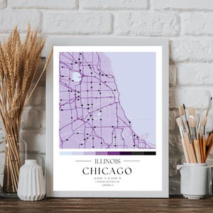 Art de carte de la ville de Chicago, impression de noms de villes de Chicago, affiche de carte de Chicago Illinois, carte imprimable, art de carte urbaine, cadeau de voyage aux États-Unis, décoration murale