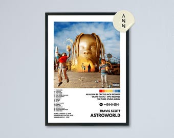 Travis Scott - Cartel del álbum Astroworld / Cartel de portada del álbum / Decoración de pared / Diseño de carteles / Cartel musical / Arte de fans de la música