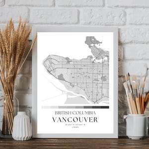 Art de carte de la ville de Vancouver, impression de la ville de Vancouver, affiche de carte de la Colombie-Britannique, carte imprimable, art de carte urbaine, cadeau de voyage au Canada, décoration murale