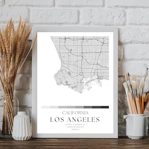 Art de carte de la ville de Los Angeles, impression de noms de villes de Los Angeles, affiche de carte de Californie, carte imprimable, art de carte urbaine, cadeau de voyage aux États-Unis, décoration murale