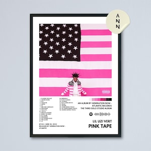 Lil Uzi Vert - Poster d'album avec bande rose / Poster de couverture d'album / Déco murale / Design d'affiche / Poster de musique / Fan art de musique