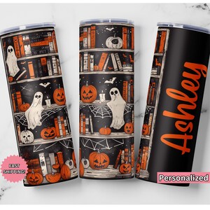 Custom Ghost Tumbler, Retro Halloween Tumbler, Ghosts and Books Tumbler, Personalized Ghost Cup, Spooky Books Tumbler, Bookish Tumbler Cup