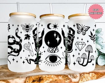 Witch Glass Cup Witchy Stuff Mystical Gifts Dark Academia Things Goth Glass Cup Witchy Gifts Crystal Ball Cup Seeing Eye Sipper Glass Coffee