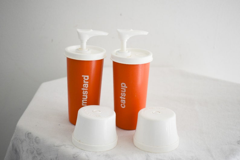 1970s Tupperware Orange and White Condiment Pump Dispensers Etsy