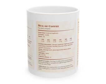 DnD Mug of Coffee Stat Block Dungeons and Dragons  RPG Gift DM Mug Dungeon Master Gift Role Playing 5e Stat Card Mug Character Sheet Mug