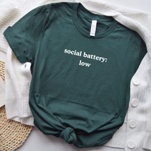 Social Battery Low Introvert Text Design Tee | Introvert Saying Shirt | Minimal Typography Funny Introvert T-Shirt | Anti-Social Graphic Tee image 1