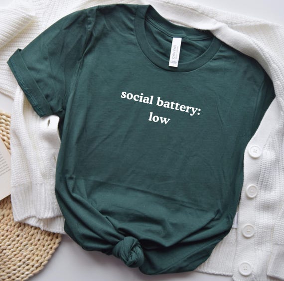 Social Battery Low Introvert Text Design Tee | Introvert Saying Shirt | Minimal Typography Funny Introvert T-Shirt | Anti-Social Graphic Tee