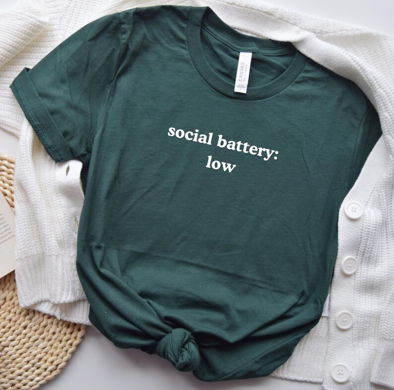 Social Battery Low Introvert Text Design Tee | Introvert Saying Shirt | Minimal Typography Funny Introvert T-Shirt | Anti-Social Graphic Tee image 1