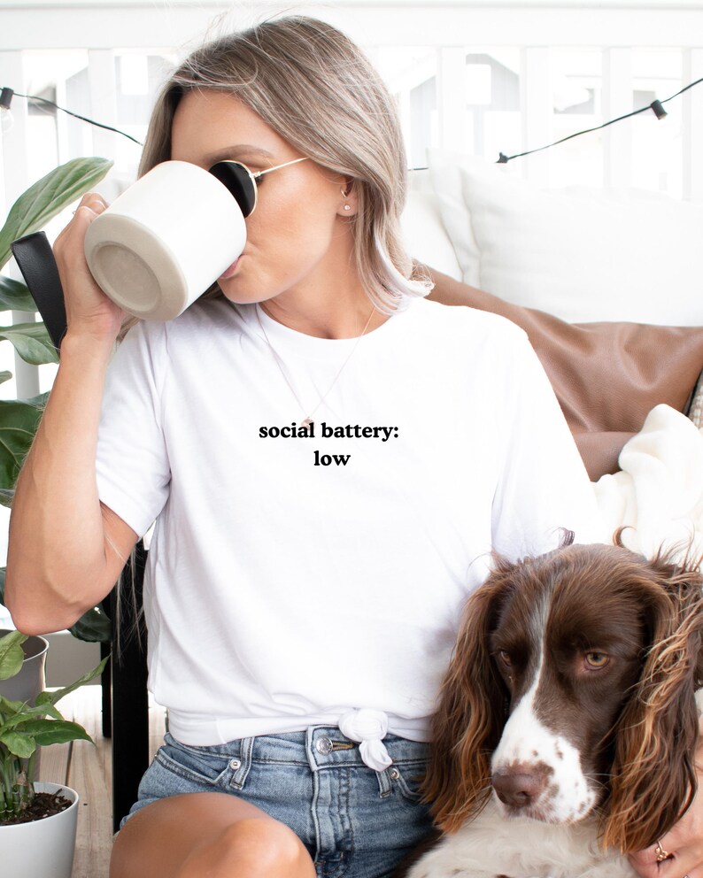 Social Battery Low Introvert Text Design Tee | Introvert Saying Shirt | Minimal Typography Funny Introvert T-Shirt | Anti-Social Graphic Tee image 3