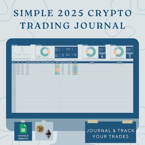 Journal de trading cryptographique simple 2025 | Feuilles de calcul Google | Suivi du tableau de bord | Calendrier de trading | Version bleue