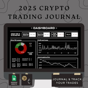 Crypto Trading Journal 2025 | Google Sheets | Dashboard Tracker | Trading Calendar | Crypto Trading Calculator | Black Version