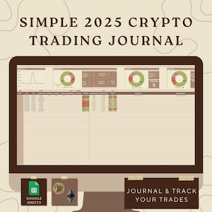 Journal de trading cryptographique simple 2025 | Feuilles de calcul Google | Suivi du tableau de bord | Calendrier de trading | Version beige