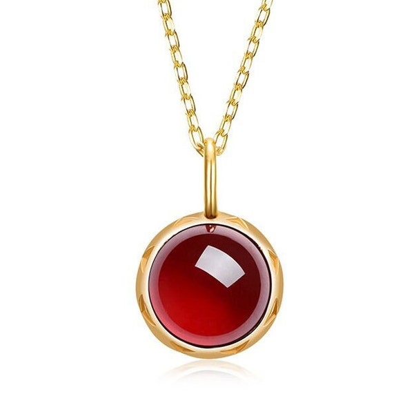 Natural Garnet Pendant, Sterling Silver with 10K Gold Plating, Birthday Anniversary Bridal Wedding Gifts for her
