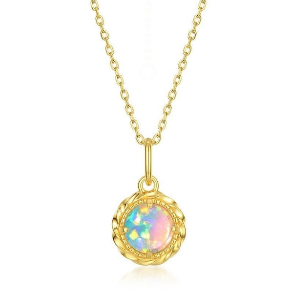 Vintage Opulence: Sterling Silver Opal Pendant with 10k Gold Plating - Birthday Anniversary Bridal Wedding Gifts for her