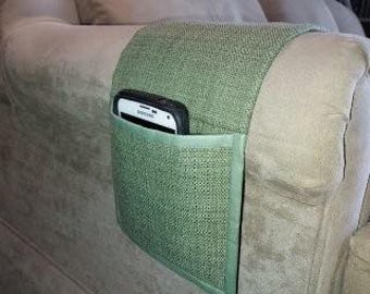 Chair Caddy - One Pocket Remote or Phone Holder - Sage Hopsack